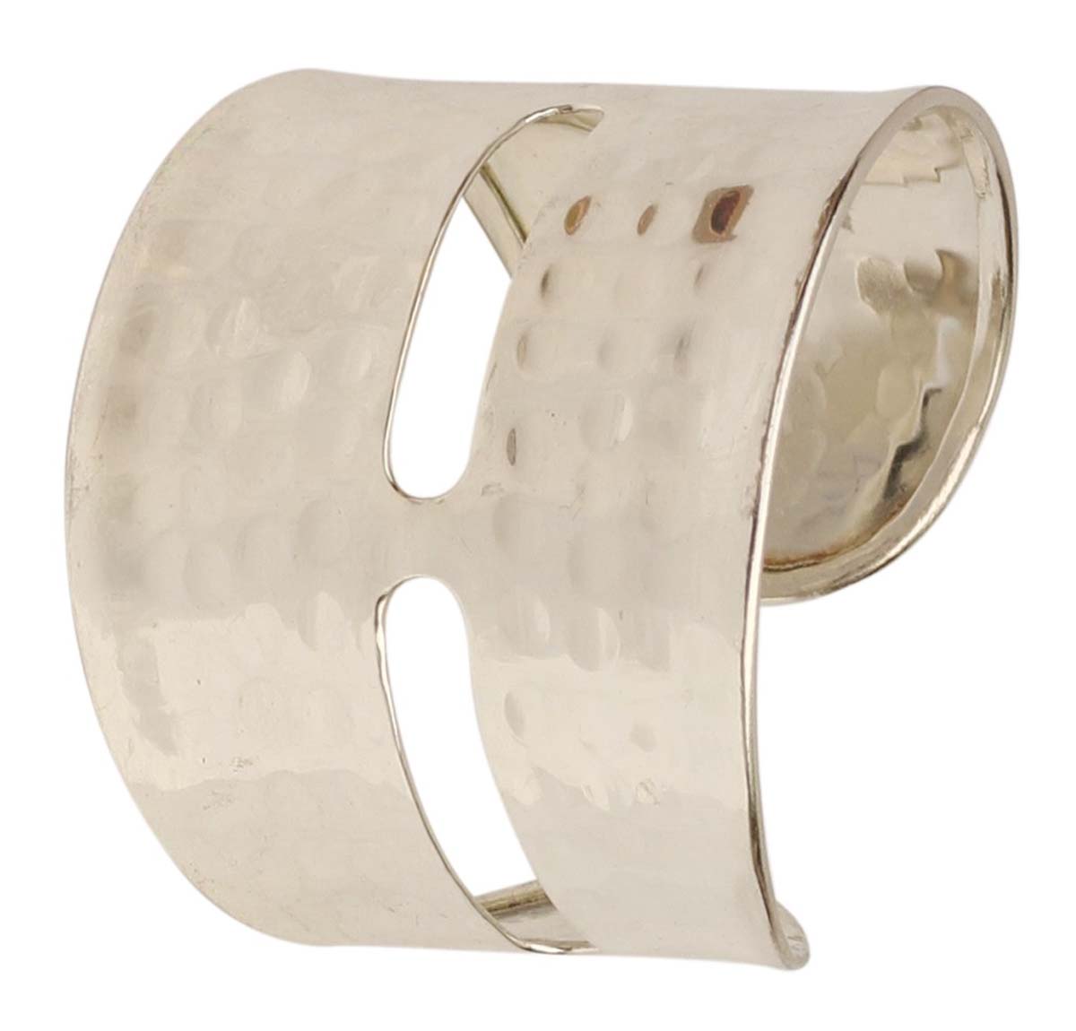 2.5” Brass Cuff Bracelet with Cut-Work & Hammered Effect - Silver Tone - Antique-Look Accessories / Jewelry / Gifts for Her - Buy in Bulk Wholesale
